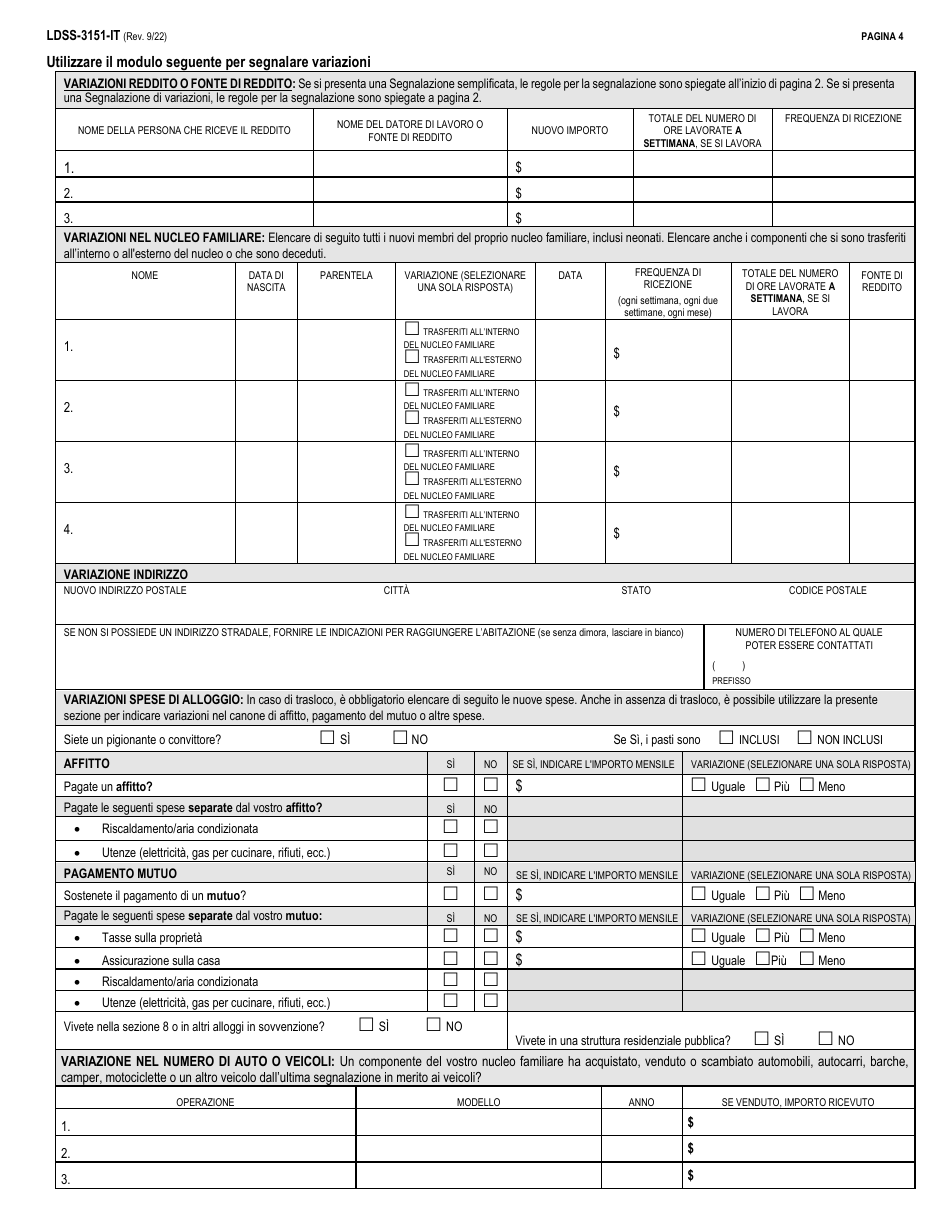 Form LDSS-3151 Supplemental Nutrition Assistance Program (Snap) Change Report Form - New York (Italian), Page 4