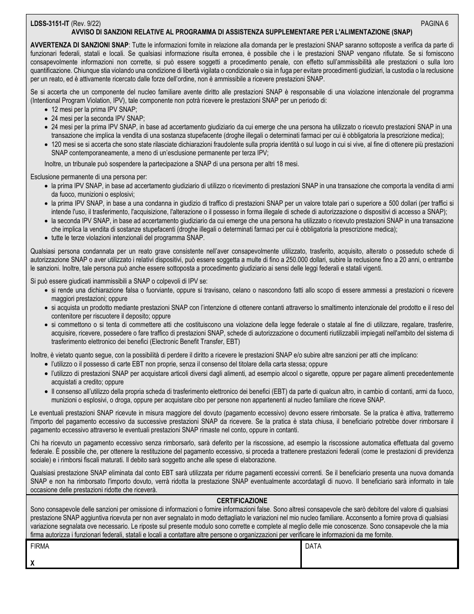 Form LDSS-3151 Supplemental Nutrition Assistance Program (Snap) Change Report Form - New York (Italian), Page 6