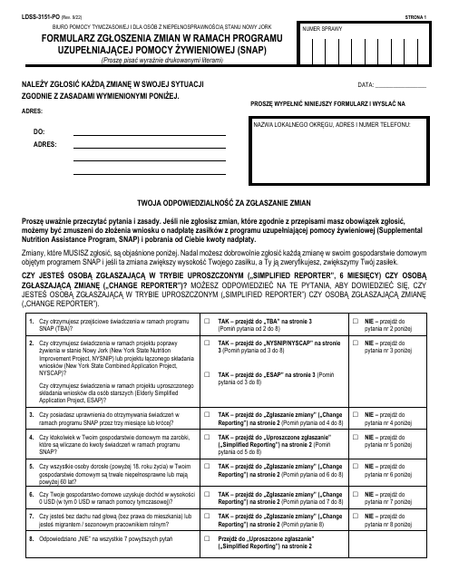 Form LDSS-3151 Supplemental Nutrition Assistance Program (Snap) Change Report Form - New York (Polish)