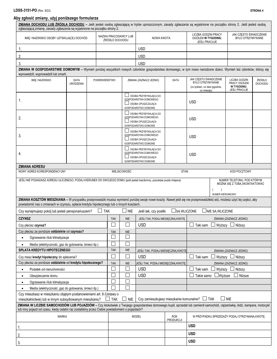 Form LDSS-3151 Supplemental Nutrition Assistance Program (Snap) Change Report Form - New York (Polish), Page 4