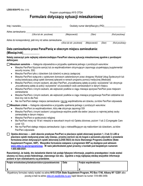 Form LDSS-5030 Living Arrangement Form - New York (Polish)