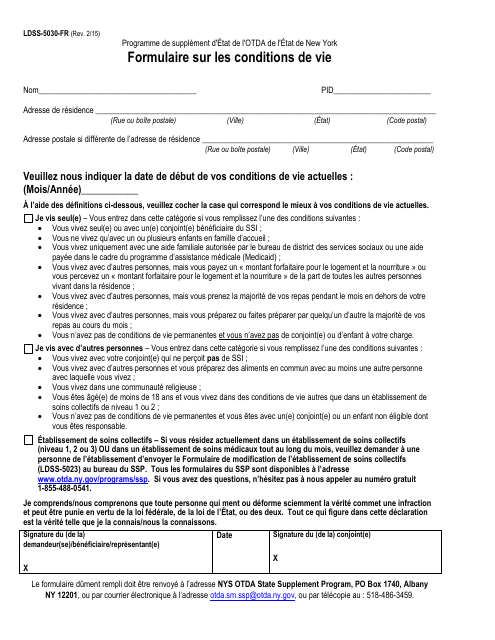 Form LDSS-5030 Living Arrangement Form - New York (French)
