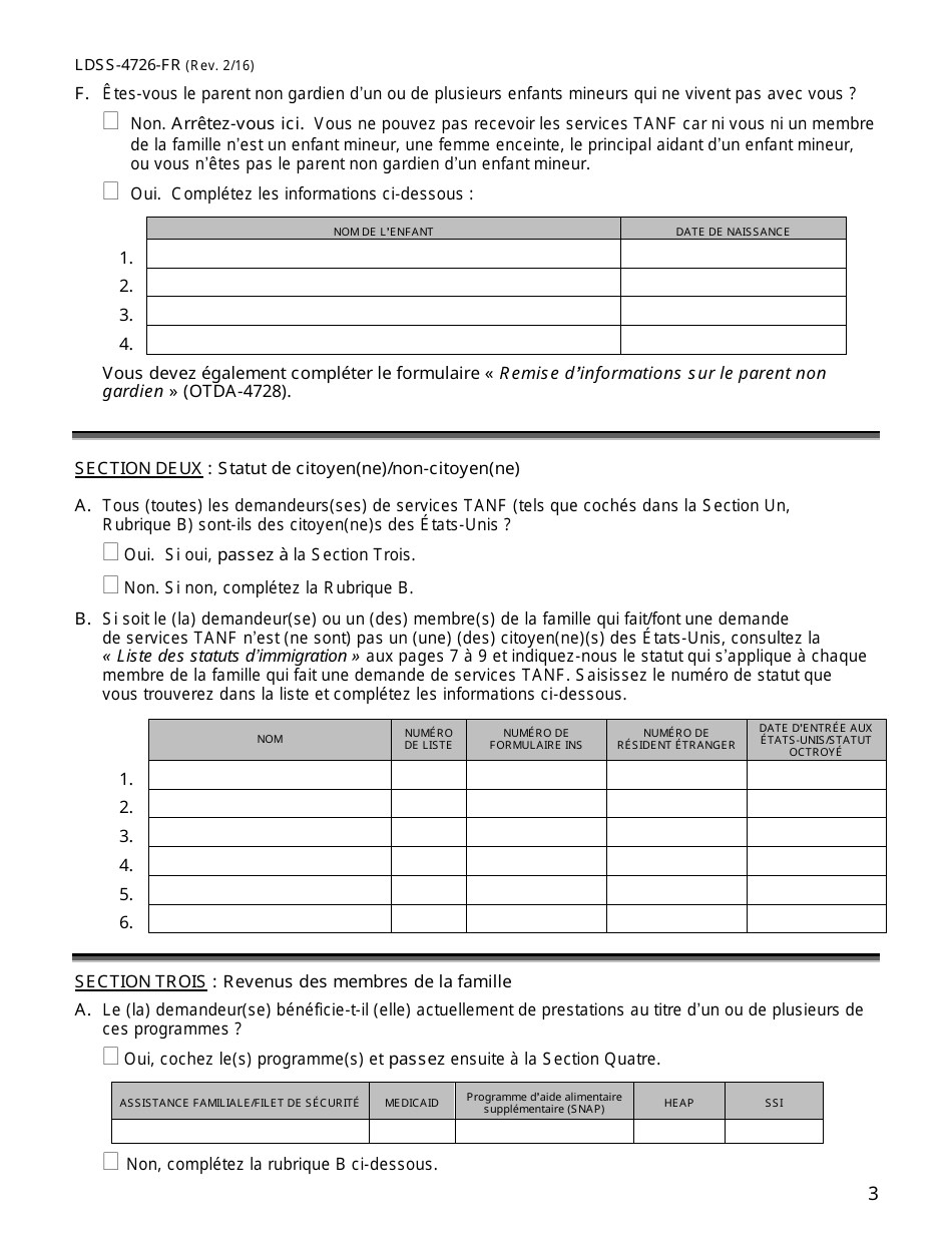 Form LDSS-4726 TANF Services Certification - New York (French), Page 3