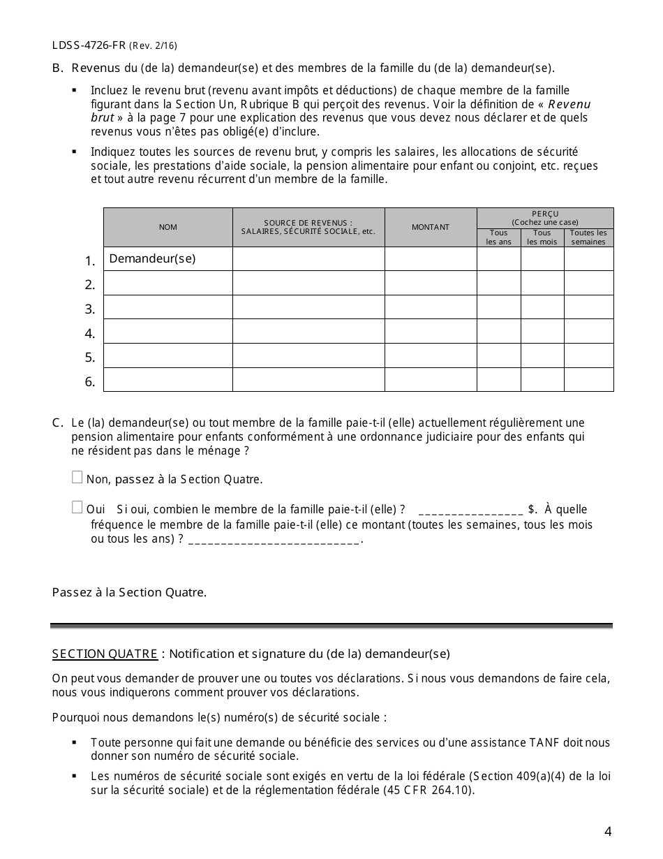 Form LDSS-4726 TANF Services Certification - New York (French), Page 4