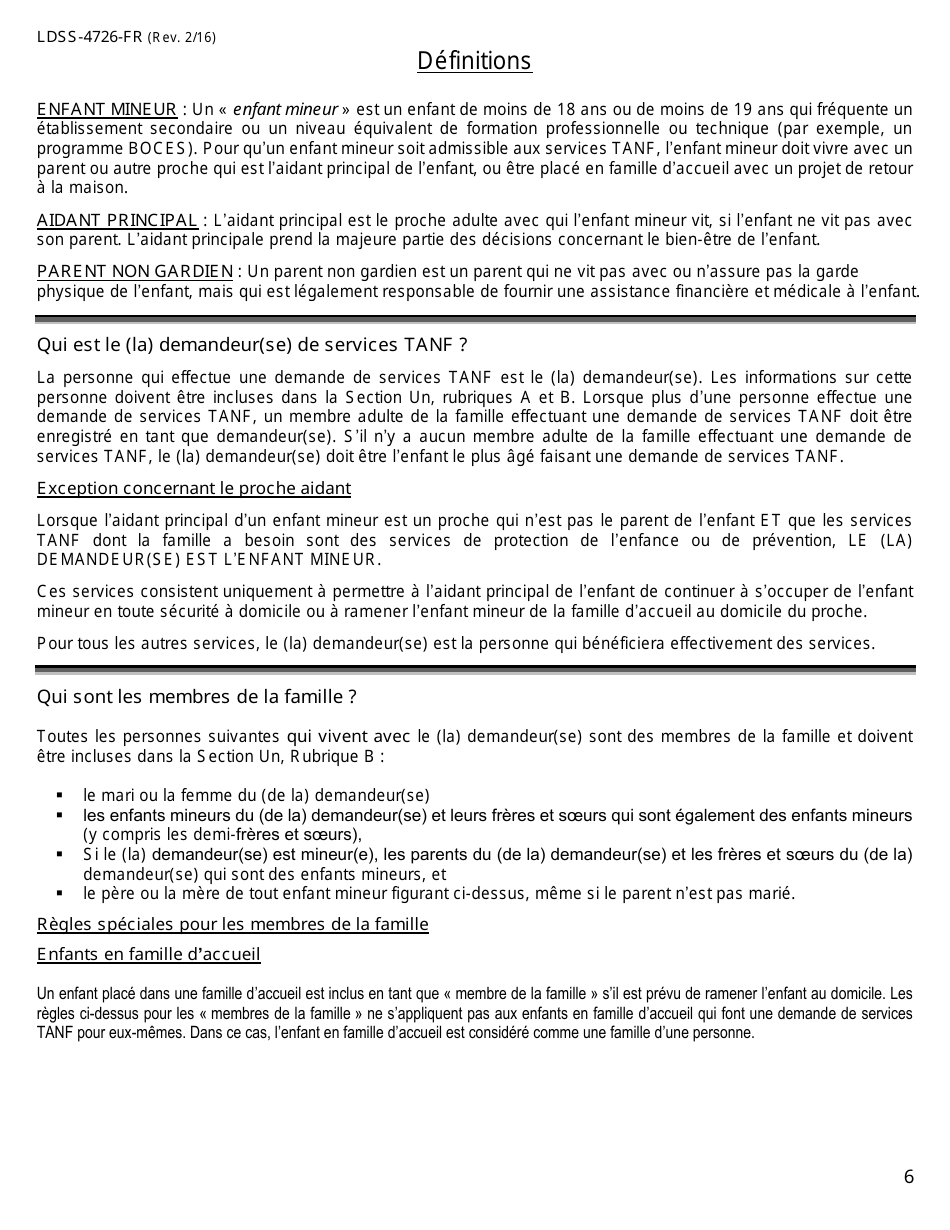 Form LDSS-4726 TANF Services Certification - New York (French), Page 6