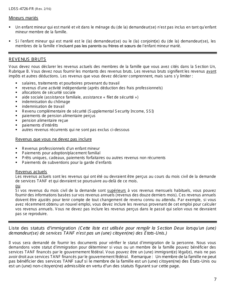 Form LDSS-4726 TANF Services Certification - New York (French), Page 7