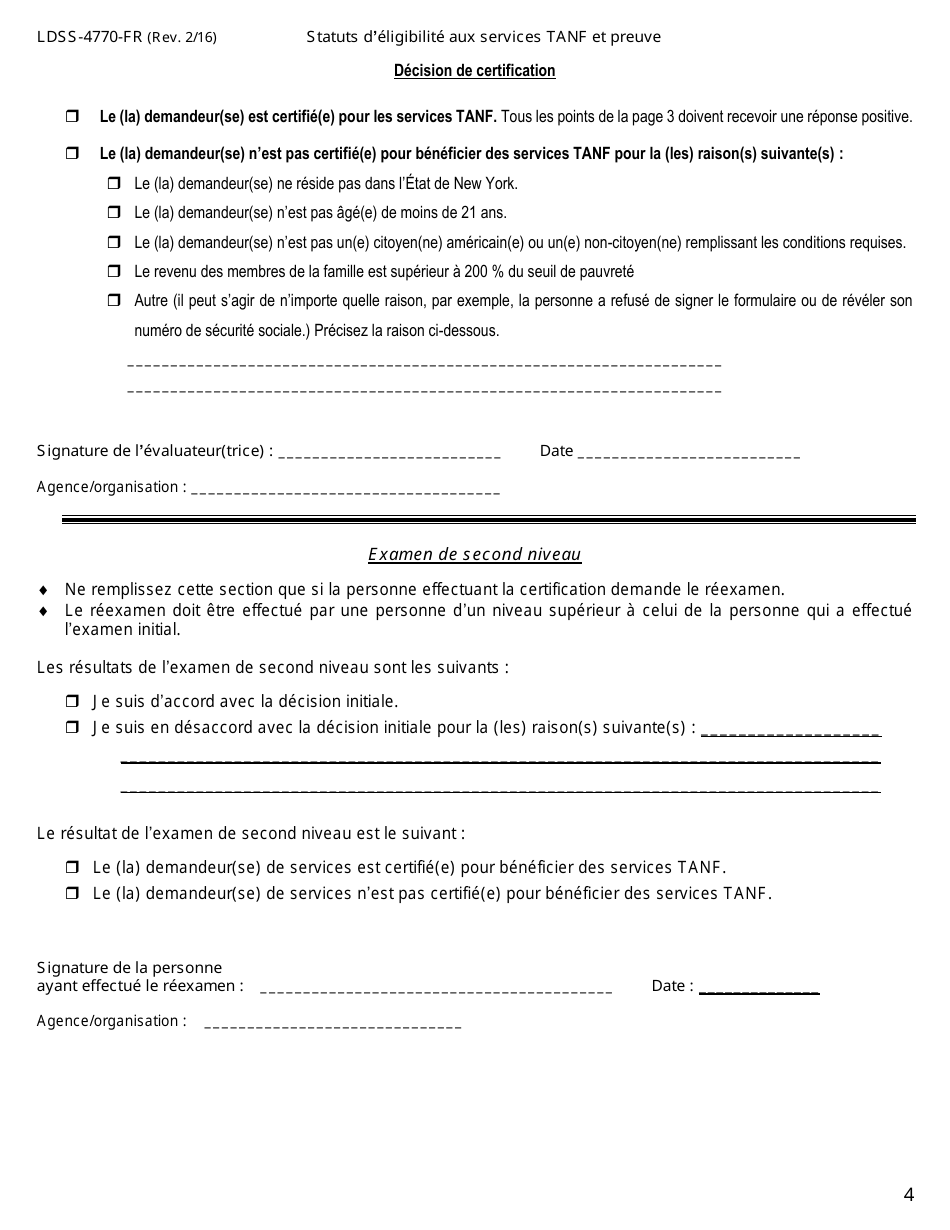 Form LDSS-4770 Youth Application for TANF Services - New York (French), Page 4