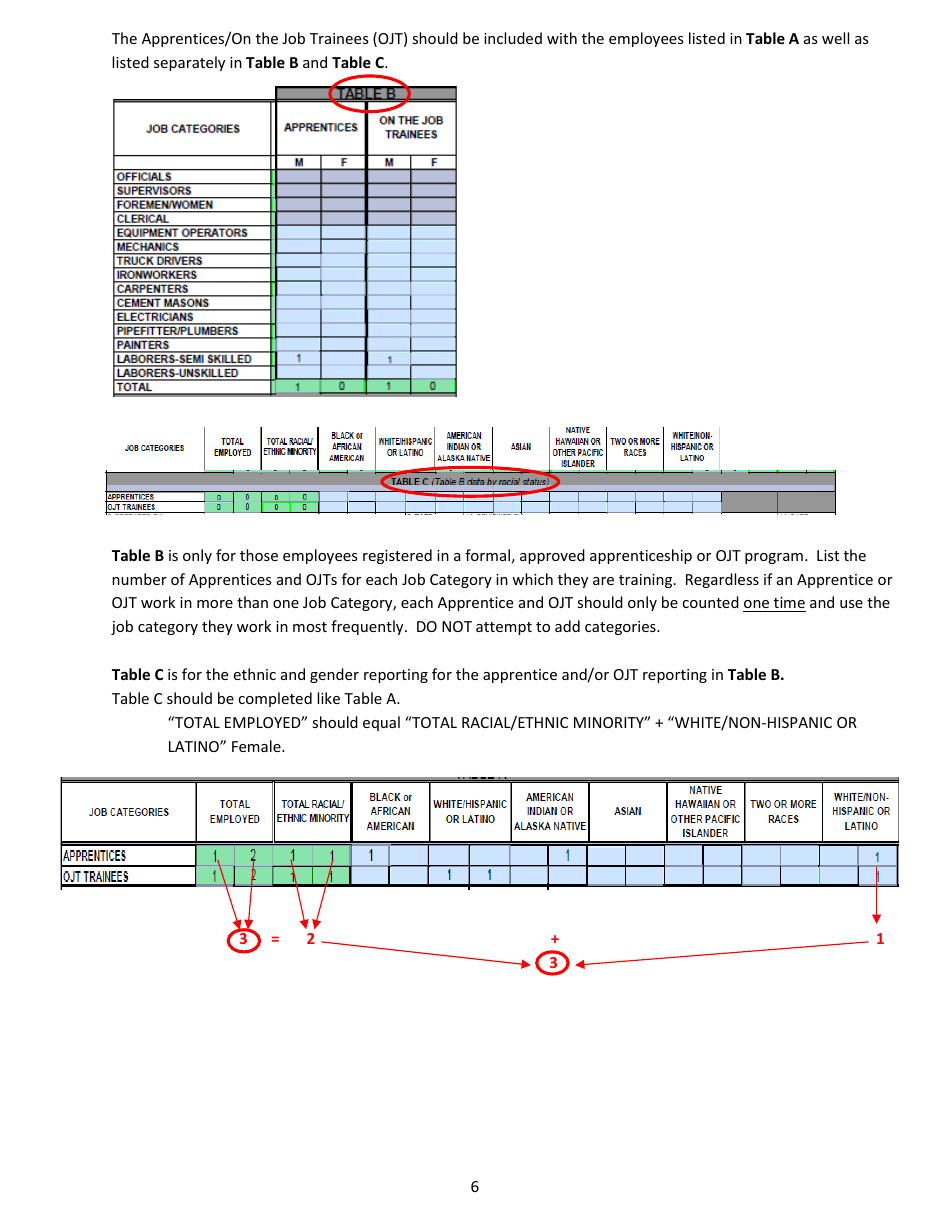 Instructions for Form FHWA-1391 Federal-Aid Highway Construction Contractors Annual EEO Report - Missouri, Page 6