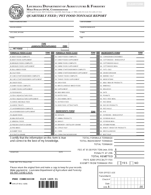 Form AHS-27-05  Printable Pdf