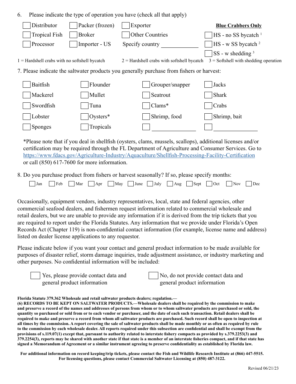Wholesale Dealer Questionnaire - Florida, Page 2