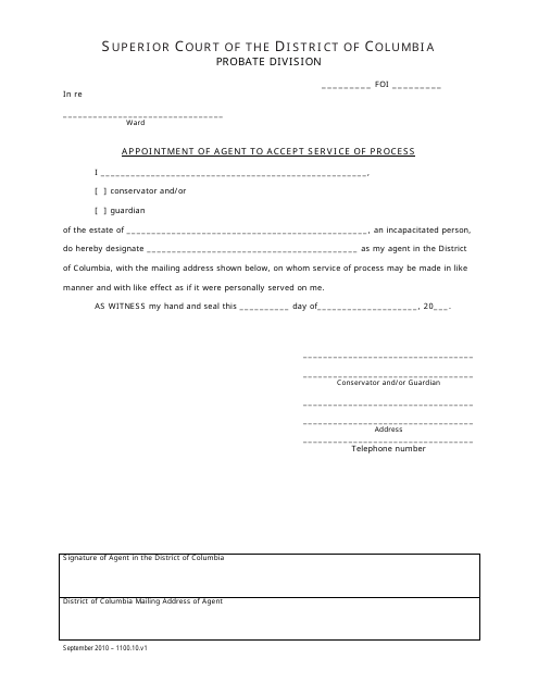 Appointment of Agent to Accept Service of Process - Washington, D.C. Download Pdf