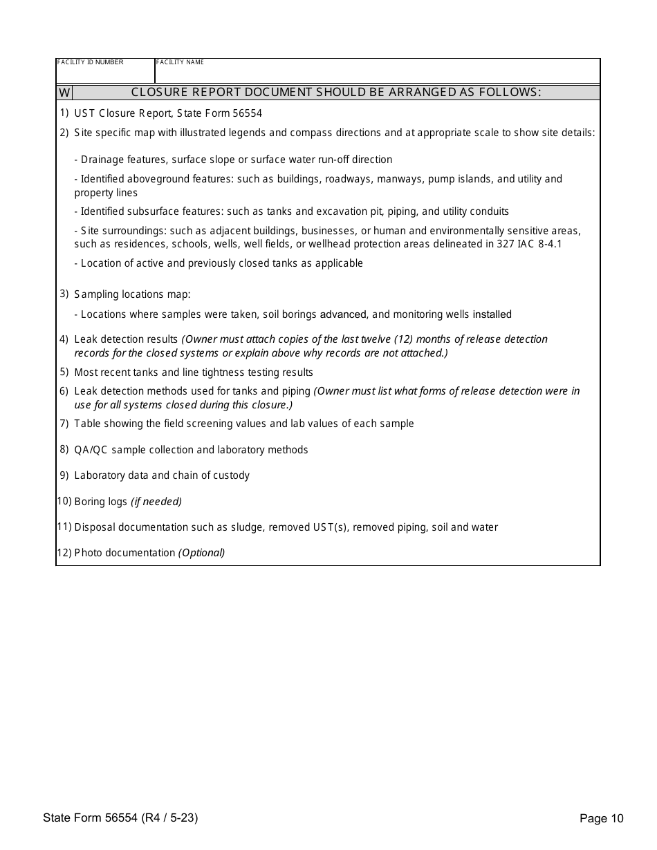 State Form 56554 Underground Storage Tank Systems Closure Report - Indiana, Page 10