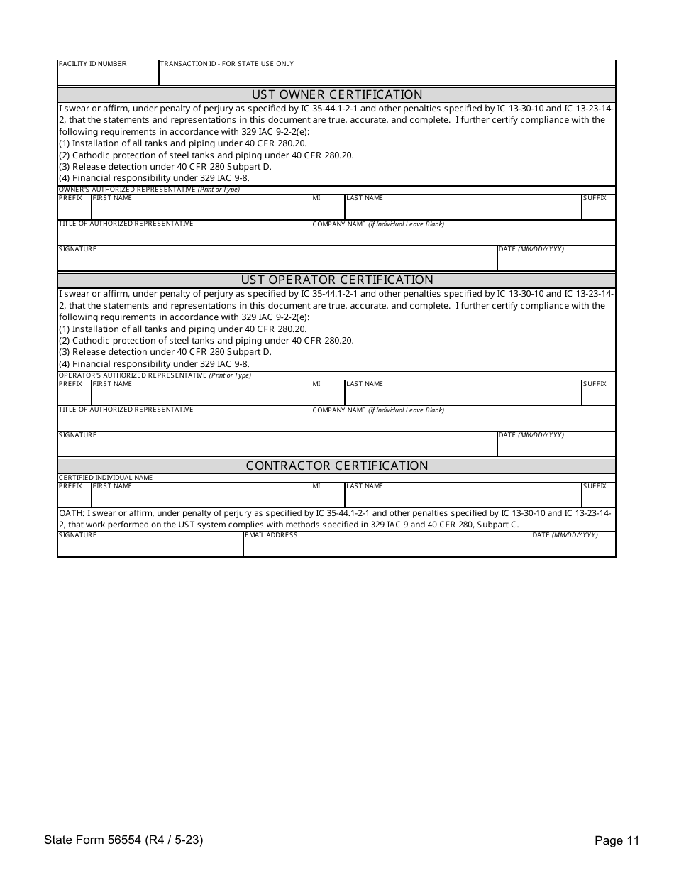 State Form 56554 Underground Storage Tank Systems Closure Report - Indiana, Page 11