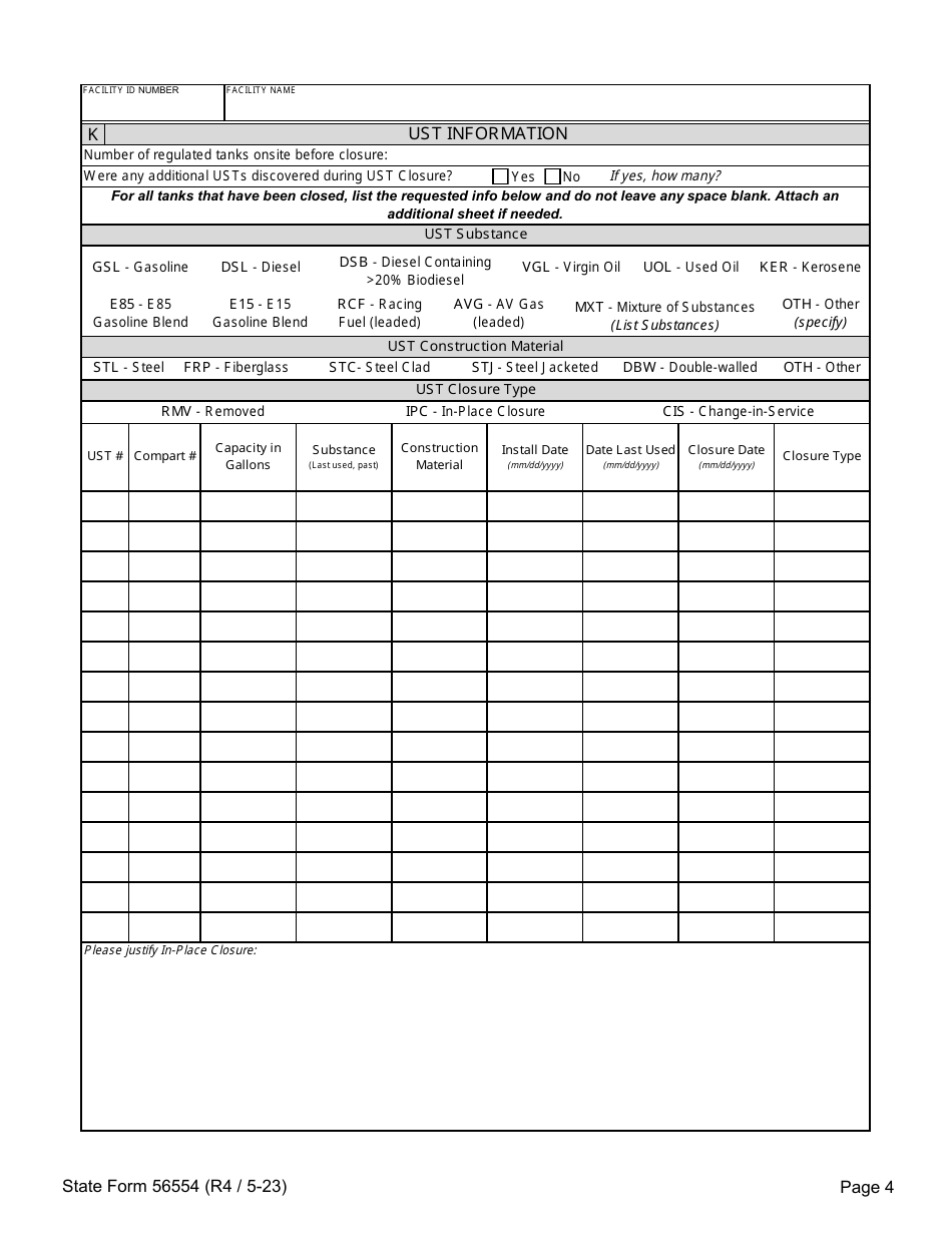 State Form 56554 Underground Storage Tank Systems Closure Report - Indiana, Page 4