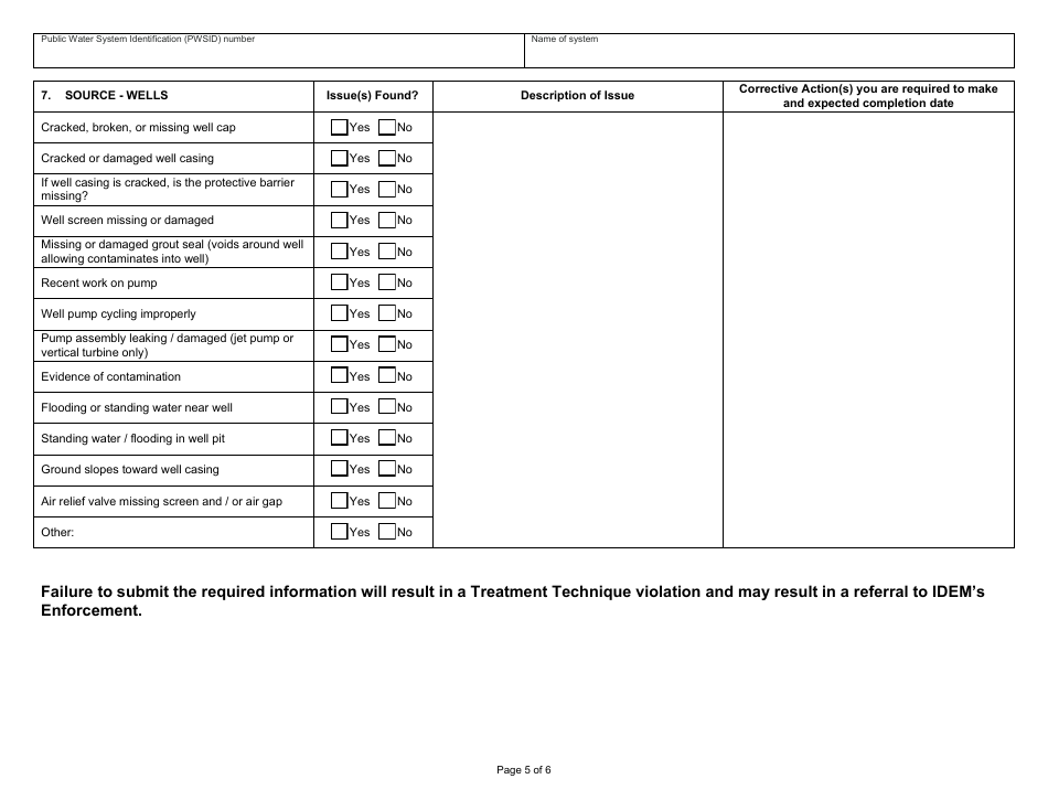 State Form 55983 Level 2 Assessment - Transient Public Water System - Indiana, Page 5