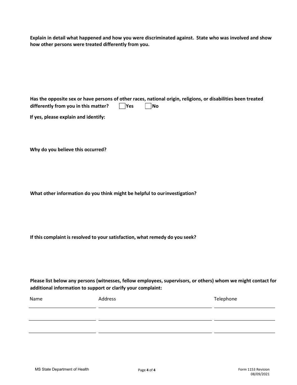 Form 1153 Office Against Interpersonal Violence Civil Right Complaint Form - Mississippi, Page 3