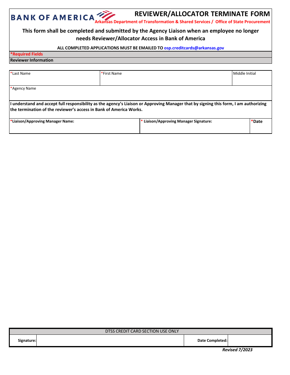 Reviewer / Allocator Terminate Form - Arkansas, Page 1