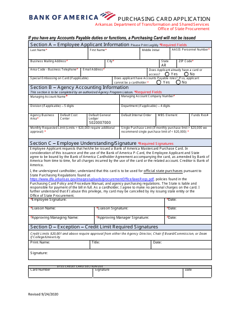 P-Card Application / Agreement - Arkansas Download Pdf