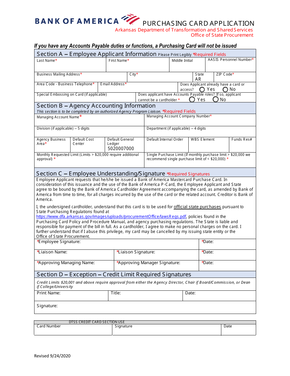 P-Card Application / Agreement - Arkansas, Page 1