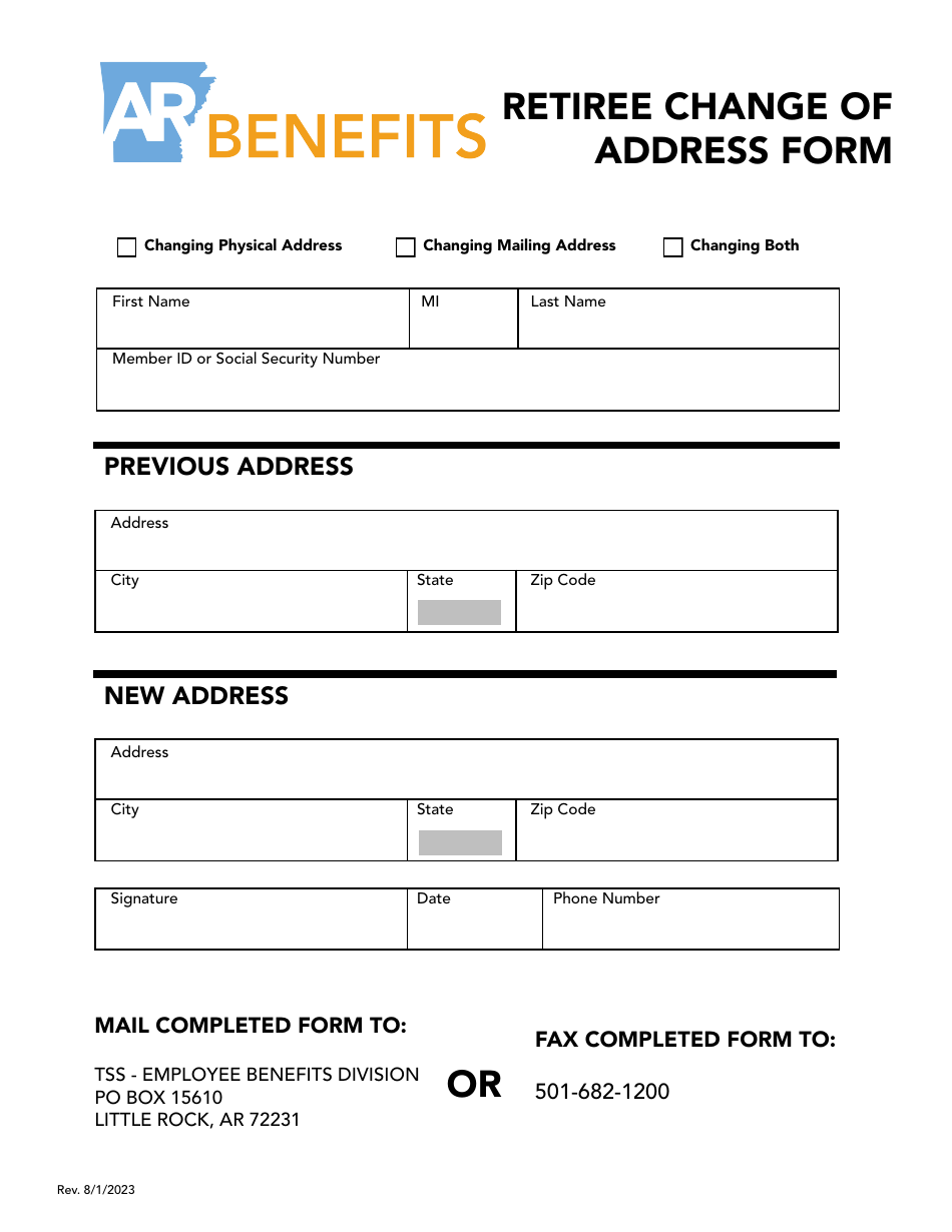 Retiree Change of Address Form - Arkansas, Page 1