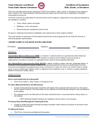 Document preview: TSVC Form 9A Conditions of Acceptance - Gifts, Grants, or Donations - Texas