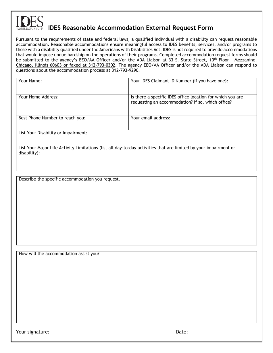 Form EEO-9 Reasonable Accommodation External Request Form - Illinois, Page 1