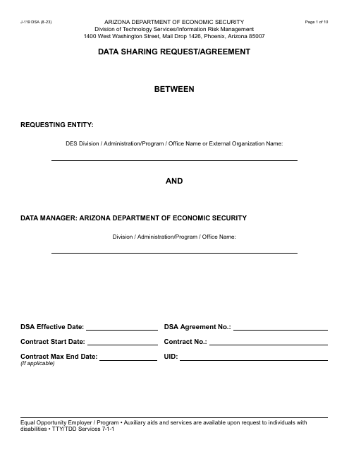 Form J-119 Data Sharing Request/Agreement (Single Division) - Arizona