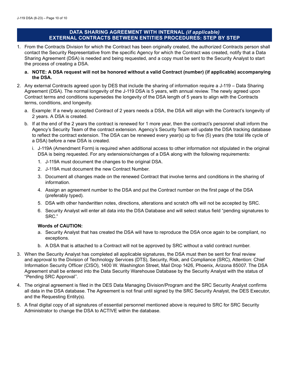 Form J-119 Data Sharing Request / Agreement (Single Division) - Arizona, Page 10