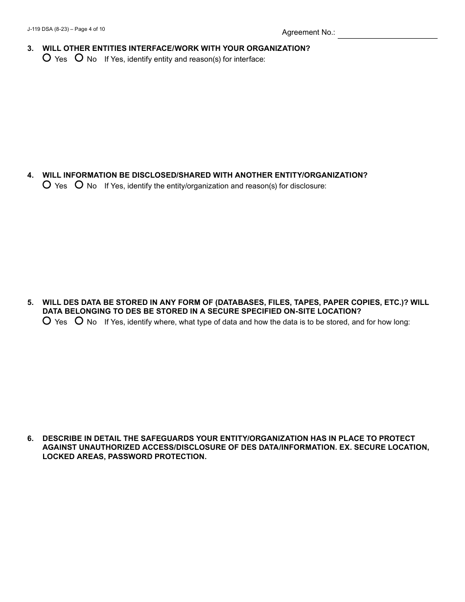 Form J-119 Data Sharing Request / Agreement (Single Division) - Arizona, Page 4