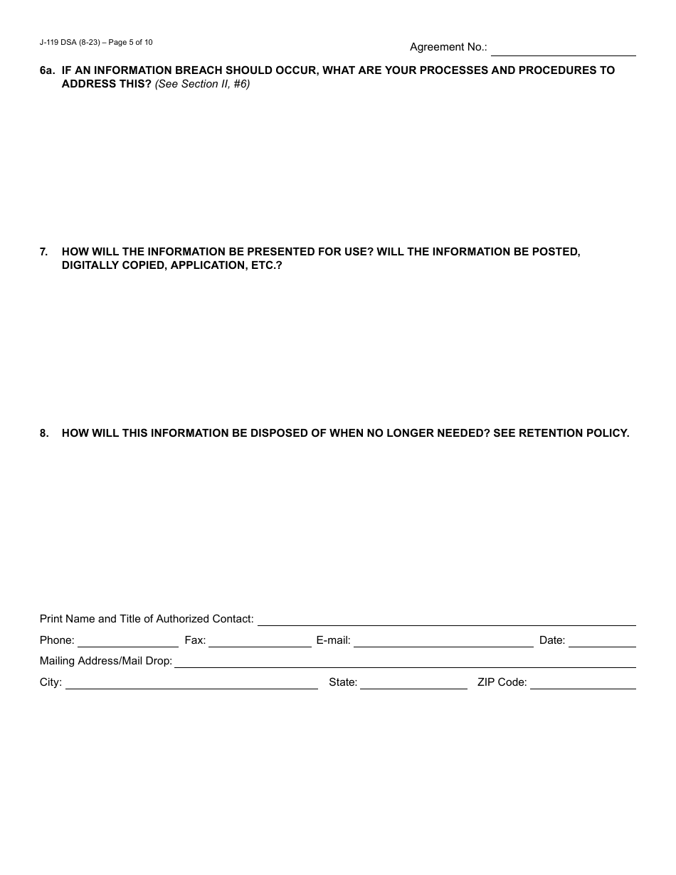 Form J-119 Data Sharing Request / Agreement (Single Division) - Arizona, Page 5