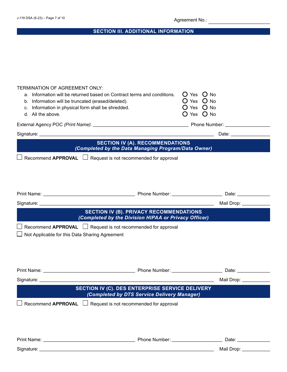 Form J-119 Data Sharing Request / Agreement (Single Division) - Arizona, Page 7