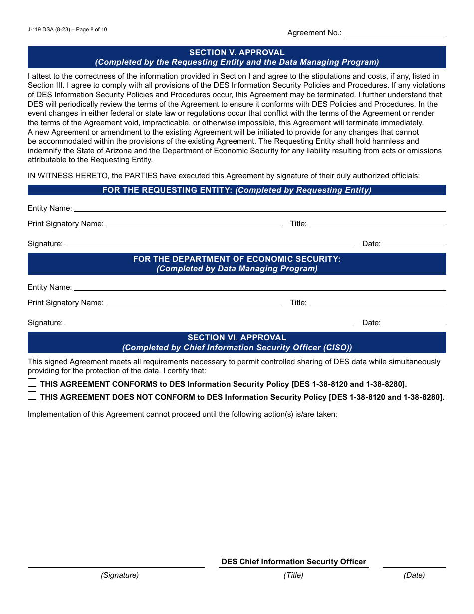 Form J-119 Data Sharing Request / Agreement (Single Division) - Arizona, Page 8
