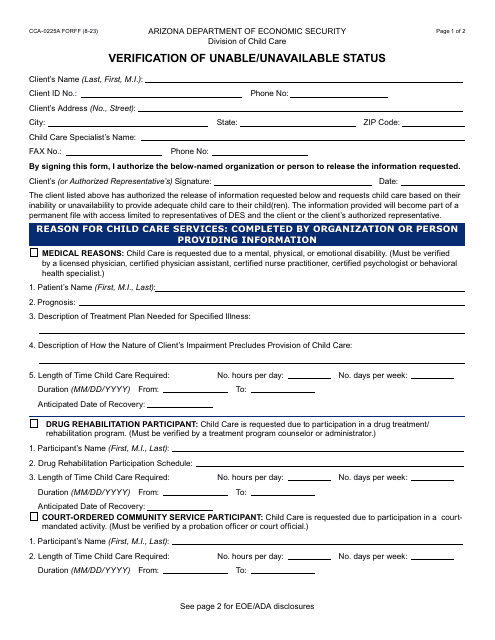 Form CCA-0225A  Printable Pdf