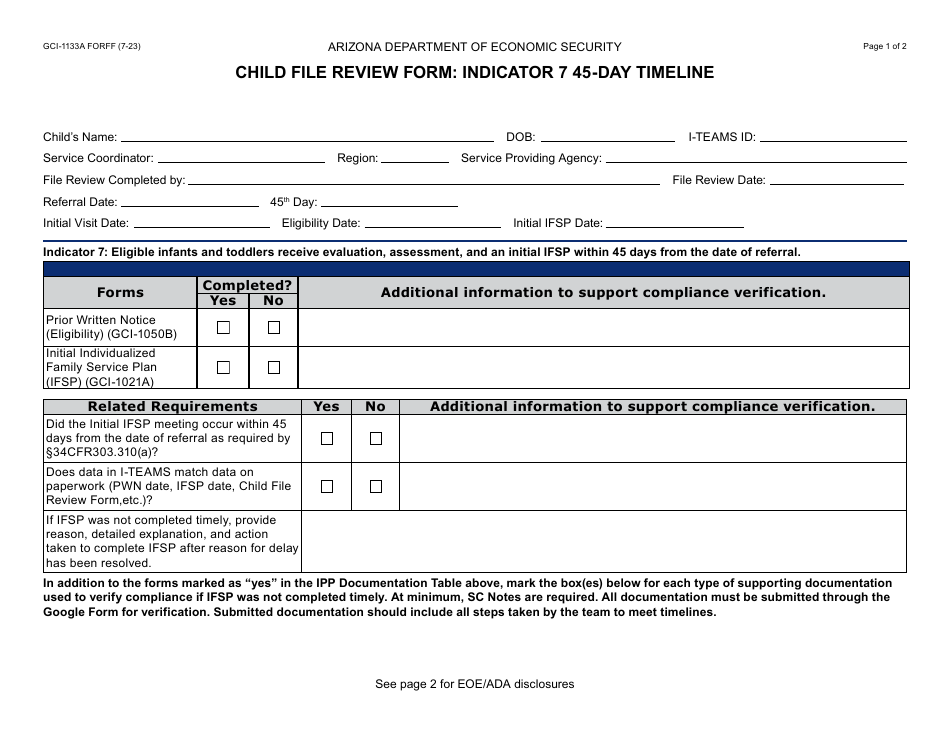 Form GCI-1133A Download Fillable PDF or Fill Online Child File Review ...
