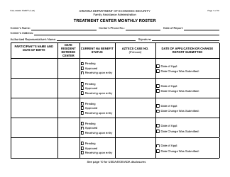 Document preview: Form FAA-0620C Treatment Center Monthly Roster - Arizona