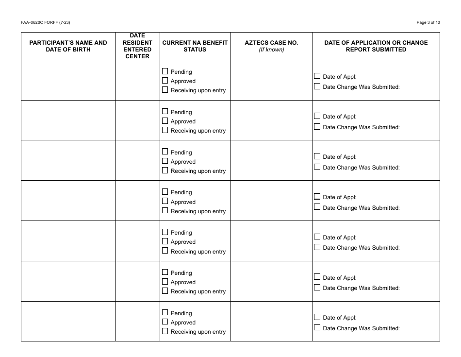 Form FAA-0620C Treatment Center Monthly Roster - Arizona, Page 3