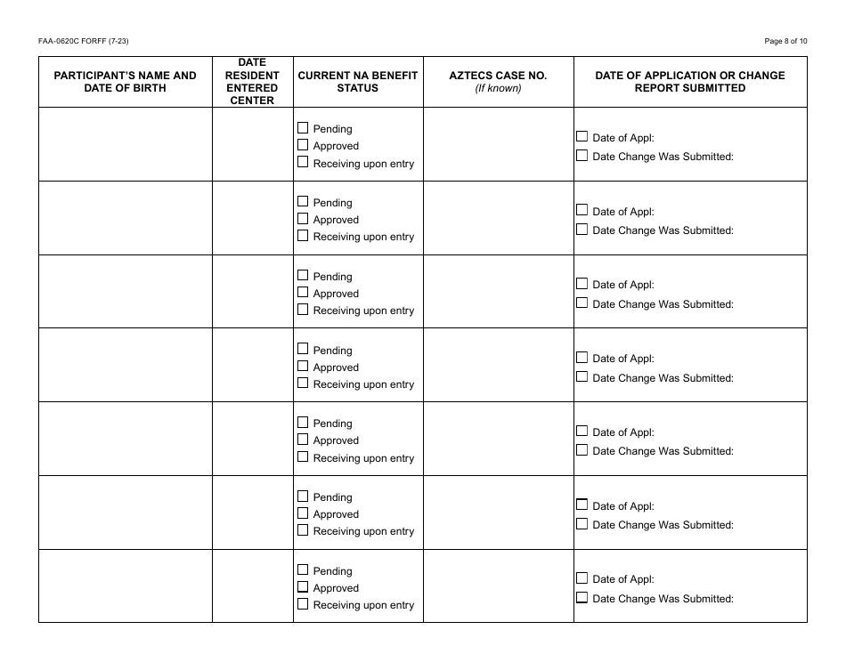Form FAA-0620C Treatment Center Monthly Roster - Arizona, Page 8