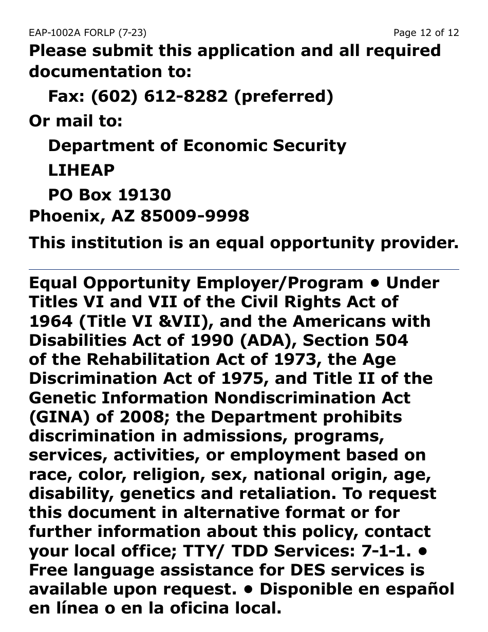 Form EAP-1002A-LP Liheap Application (Large Print) - Arizona, Page 12