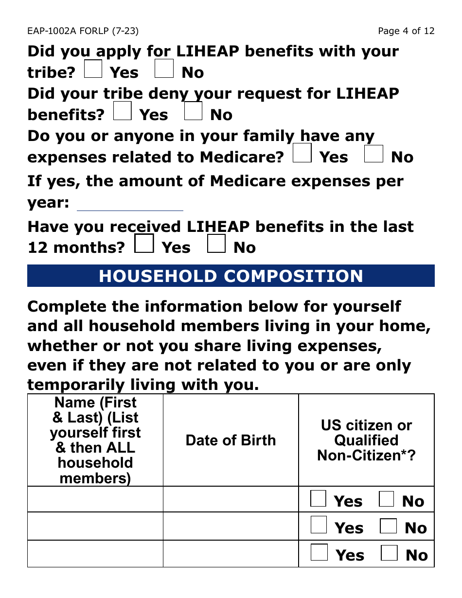 Form EAP-1002A-LP Liheap Application (Large Print) - Arizona, Page 4