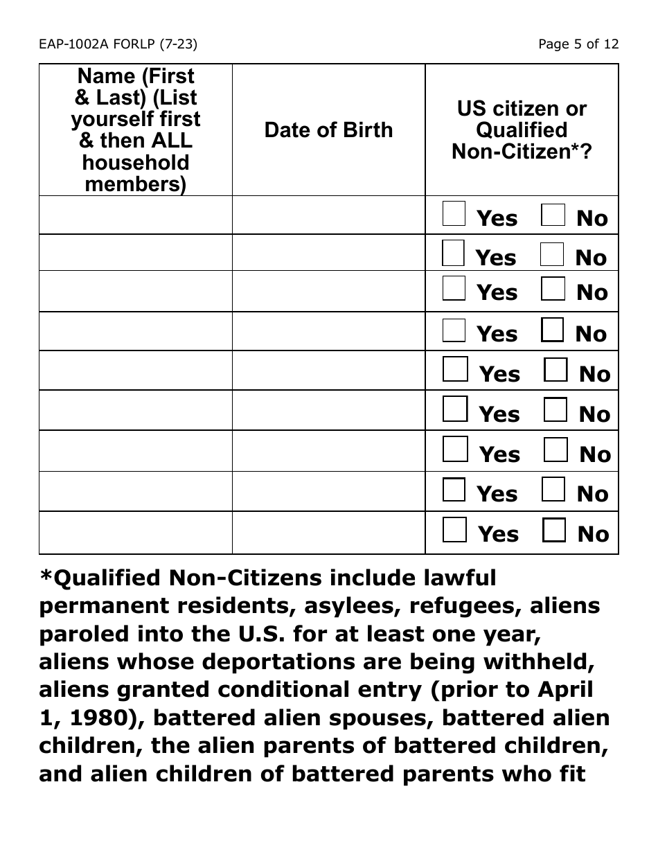 Form EAP-1002A-LP Liheap Application (Large Print) - Arizona, Page 5