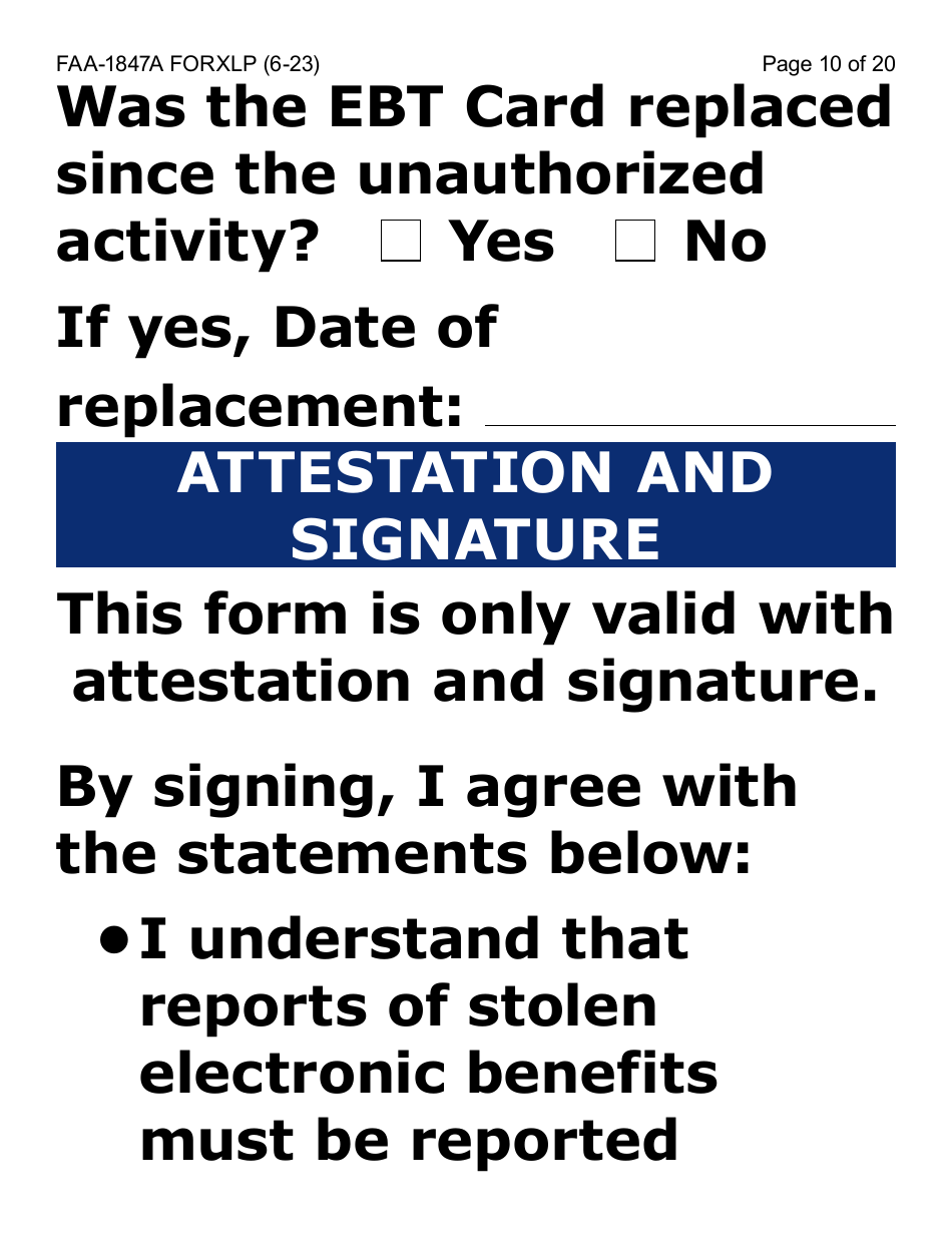 Form FAA-1847A-XLP Electronic Benefit Theft Replacement Request Form (Extra Large Print) - Arizona, Page 10