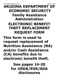 Form FAA-1847A-XLP Electronic Benefit Theft Replacement Request Form (Extra Large Print) - Arizona