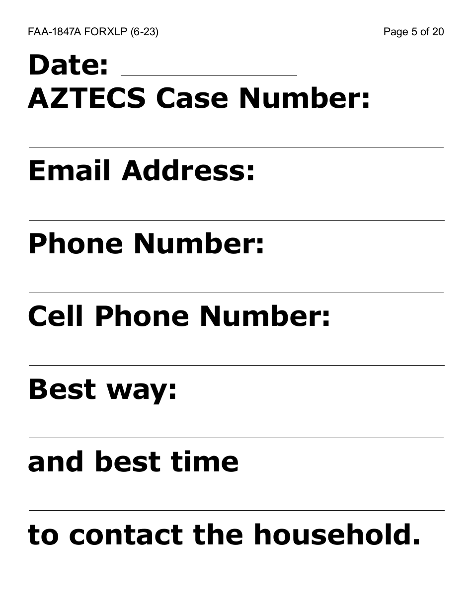 Form FAA-1847A-XLP Electronic Benefit Theft Replacement Request Form (Extra Large Print) - Arizona, Page 5