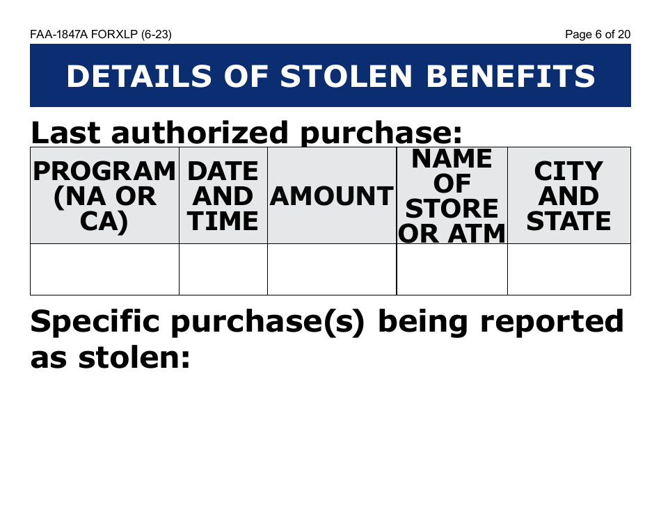 Form FAA-1847A-XLP Electronic Benefit Theft Replacement Request Form (Extra Large Print) - Arizona, Page 6