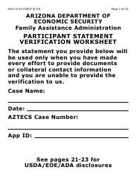 Document preview: Form FAA-1111A-LP Participant Statement Verification Worksheet (Large Print) - Arizona