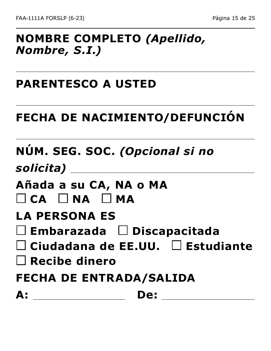 Formulario FAA-1111A-SXLP Formulario Para Verificar La Declaracion Del Participante (Letra Grande) - Arizona (Spanish), Page 15