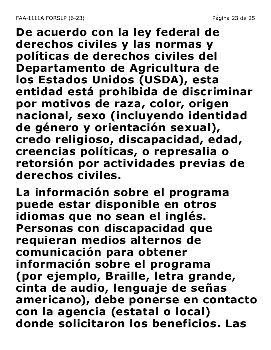 Formulario FAA-1111A-SXLP Formulario Para Verificar La Declaracion Del Participante (Letra Grande) - Arizona (Spanish), Page 23
