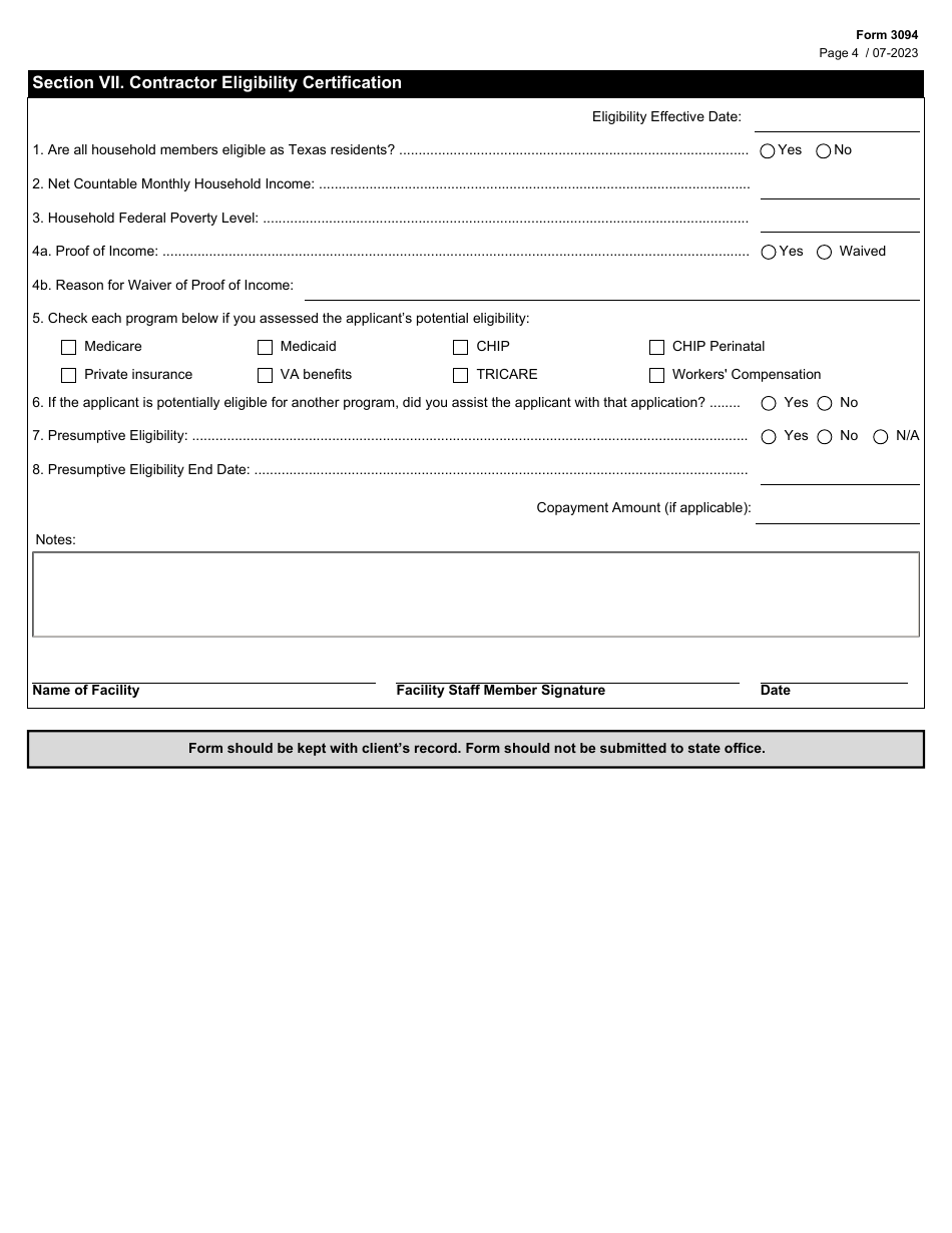 Form 3094 Application for Program Benefits - Texas, Page 4