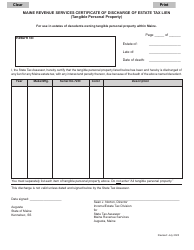 Document preview: Certificate of Discharge of Estate Tax Lien (Tangible Personal Property) - Maine