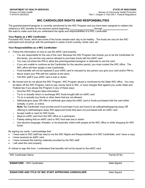 Form F-44161A Wic Cardholder Rights and Responsibilities - Wisconsin
